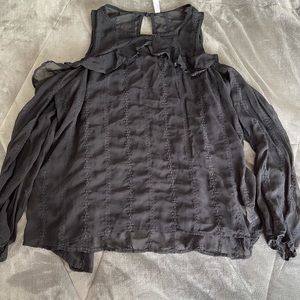 Xhiliration Sheer Black Cold Shoulder Blouse